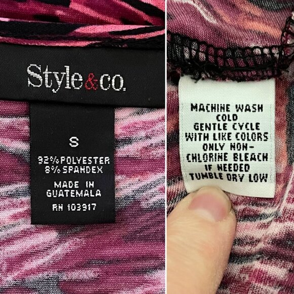 Style and Co V Neck Dress Womens S Pink Black Abstract Print 3/4 Sleeve Elastic - Picture 6 of 12